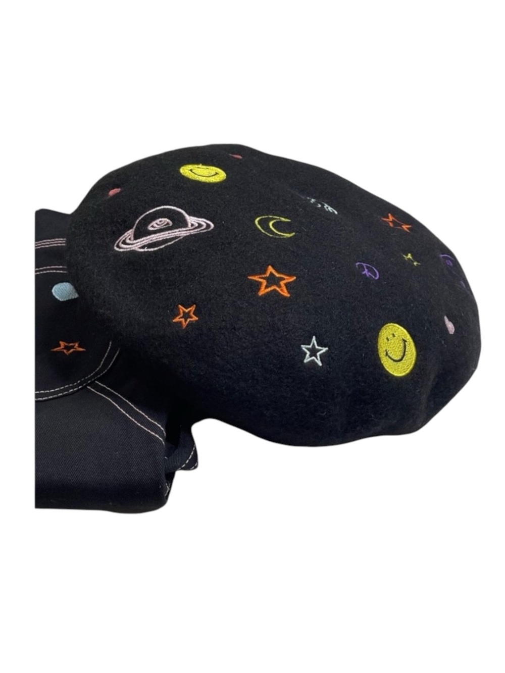 Rare: new Valfré ☻ Saturn Embroidered Wool Beret ☻ Black ☻ 1SFA Limited Edition - Picture 12 of 16